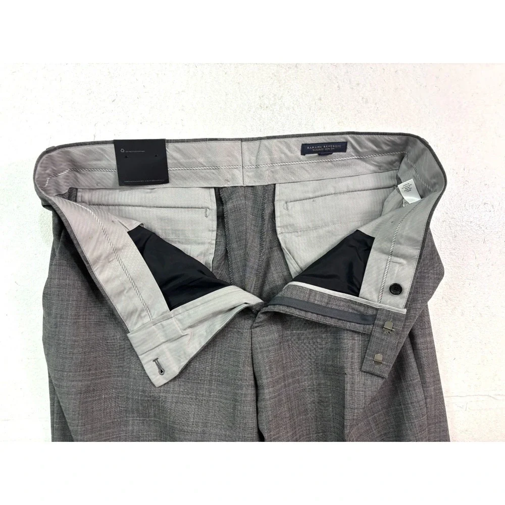 NEW Banana Republic 38x32 Gray‎ Plaid Dress Suit Pants Tailored Slim Fit Wool